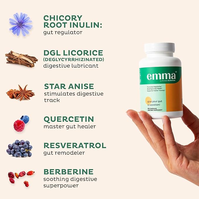 Emma Gut Health Relief Supplement – Digestive Support for Bloating, Gas & Constipation, 60 Capsules