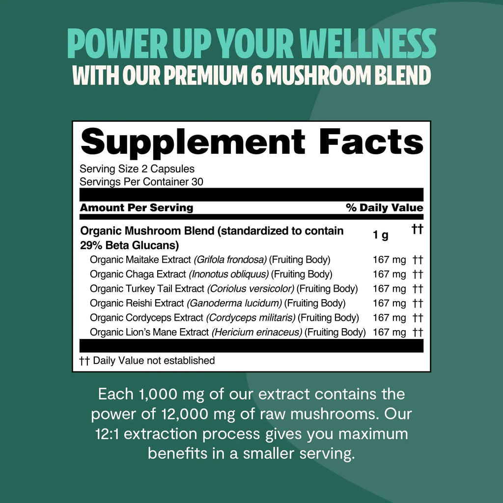Organic Mushroom Complex Supplement Capsules