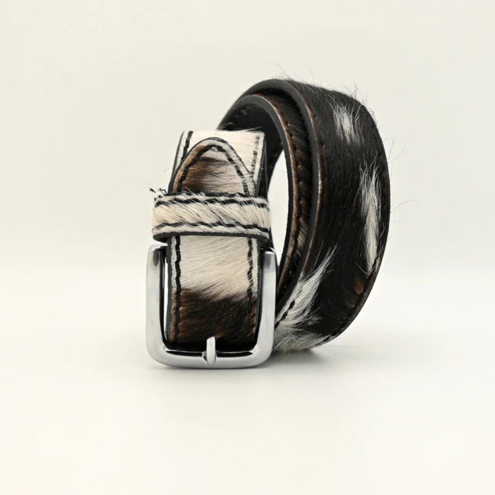 Cow Print Leather Belt – Handmade Western Vintage Cowhide Belt for Men