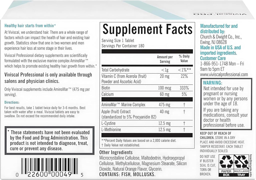 Viviscal Professional Dietary Supplement for Hair Growth – 180 Tablets | Advanced Hair Growth Support by Viviscal